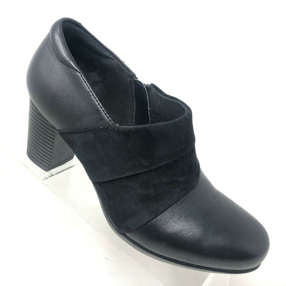 Clarks Bendables Bootie Womens 9.5 M Black Leather Suede Side‎ Zip Heel
